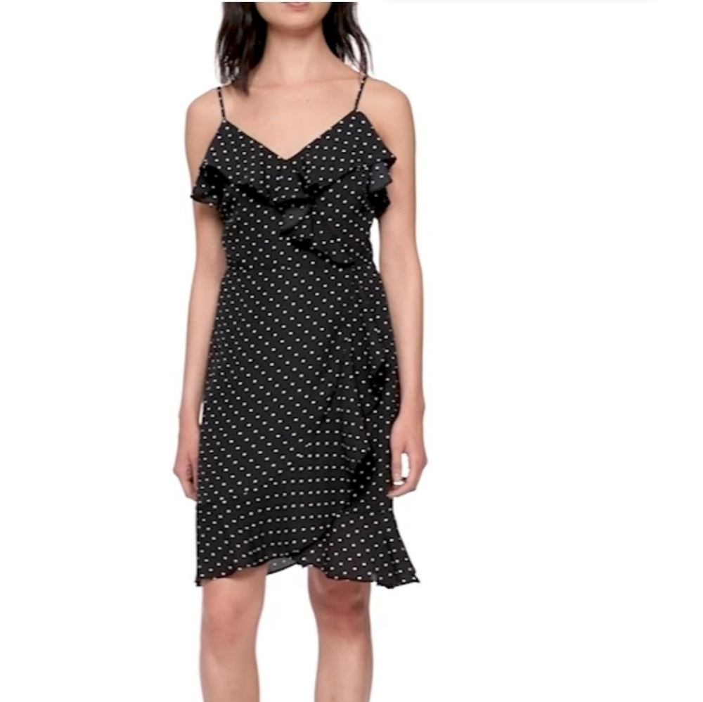 NEW Banana Republic Ruffle Fit-and-Flare Dress Size 4 Polka Dot